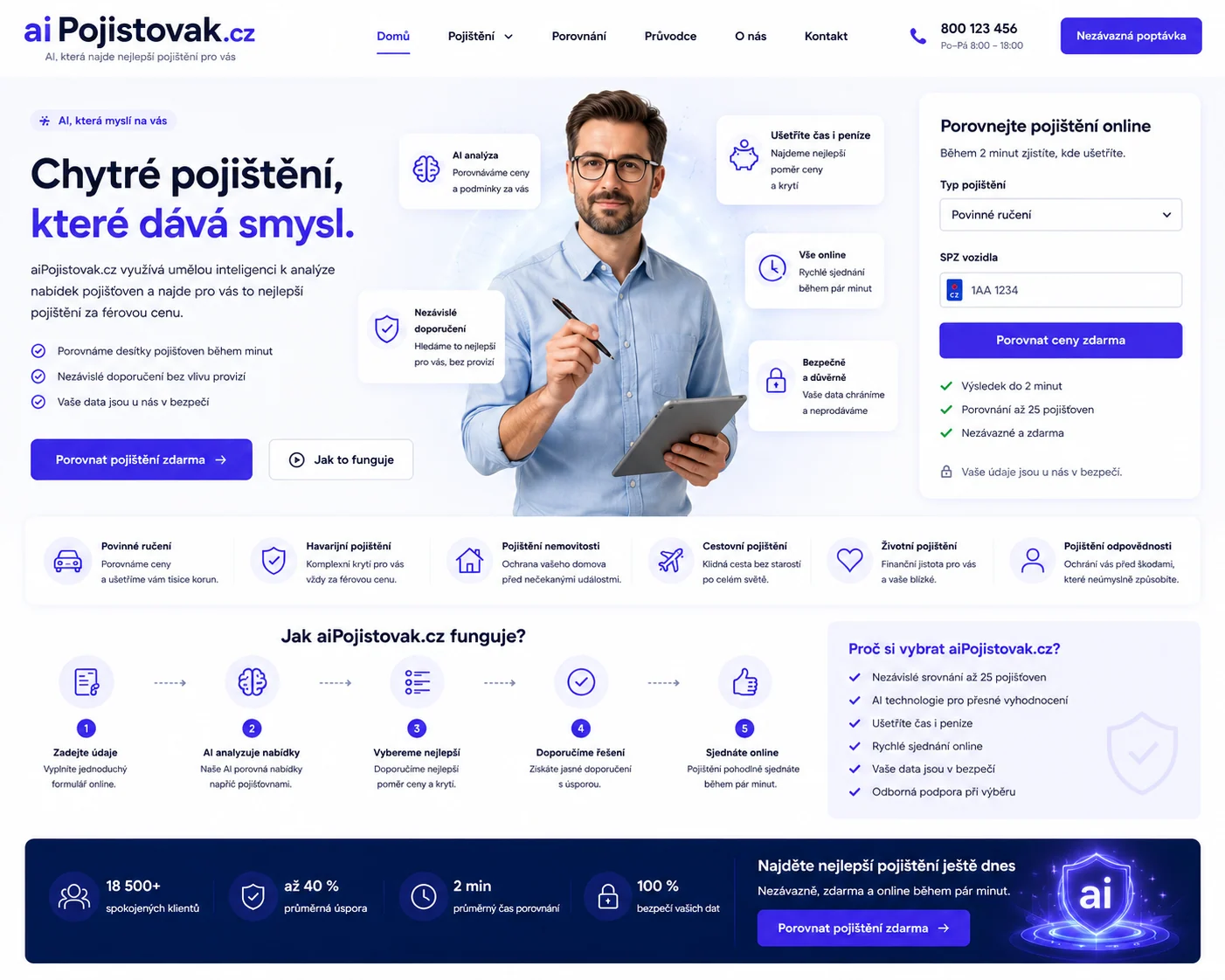 Vizuální návrh možného projektu aiPojistovak.cz zaměřeného na AI podporu v pojištění a klientskou orientaci